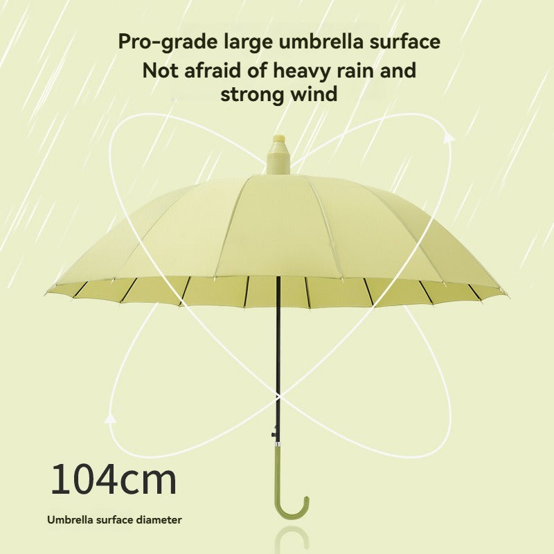 Japanese 16-Bone Small Fresh Long-Handled Umbrella With Curved Hook Large Wind-Resistant With Waterproof Cover Automatic Curved Handle Business Straight Umbrella