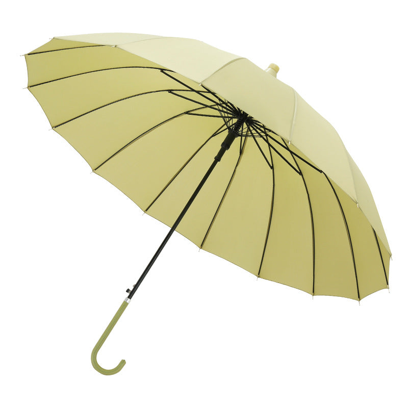 Japanese 16-Bone Small Fresh Long-Handled Umbrella With Curved Hook Large Wind-Resistant With Waterproof Cover Automatic Curved Handle Business Straight Umbrella