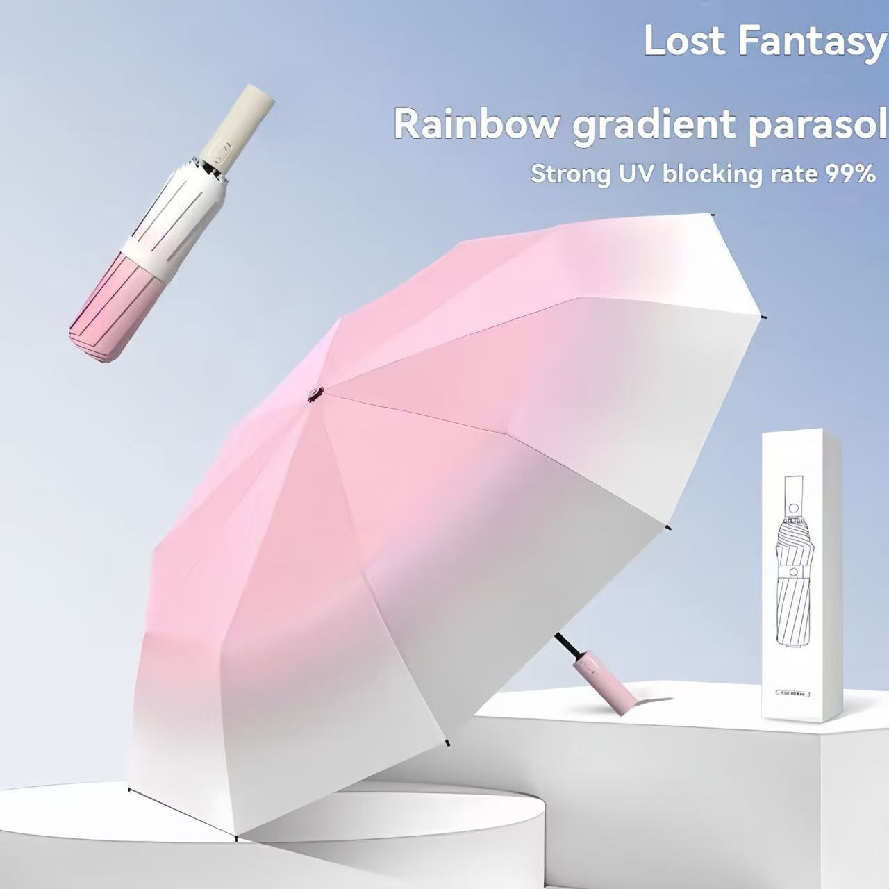 Gradient Color Fresh Automatic 8-Bone Thickened Vinyl Sun Protection Sunshade Anti-Uv High-End Rain Or Shine Umbrella